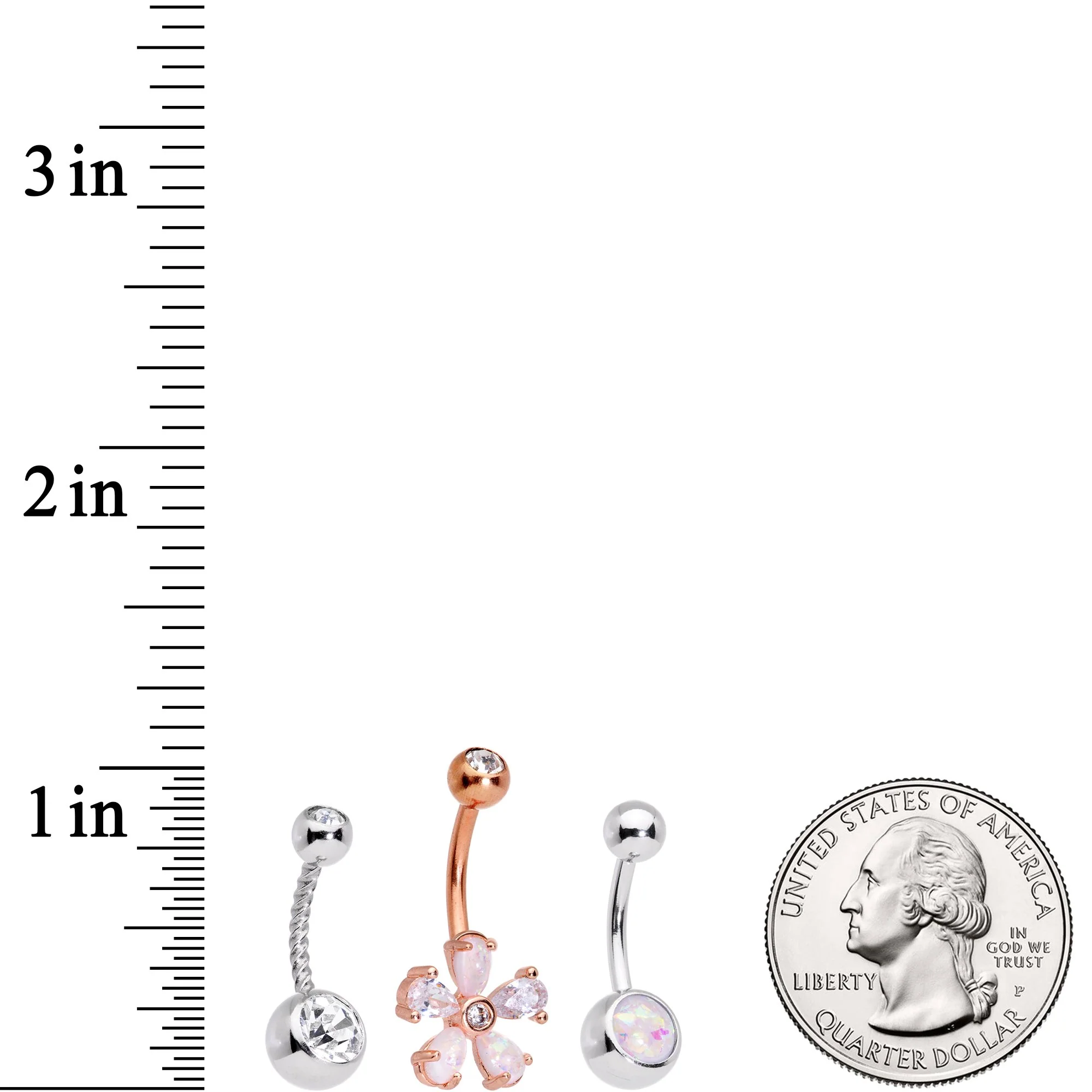 White Faux Opal Fun With Flowers Belly Ring Set of 3 - Image 5