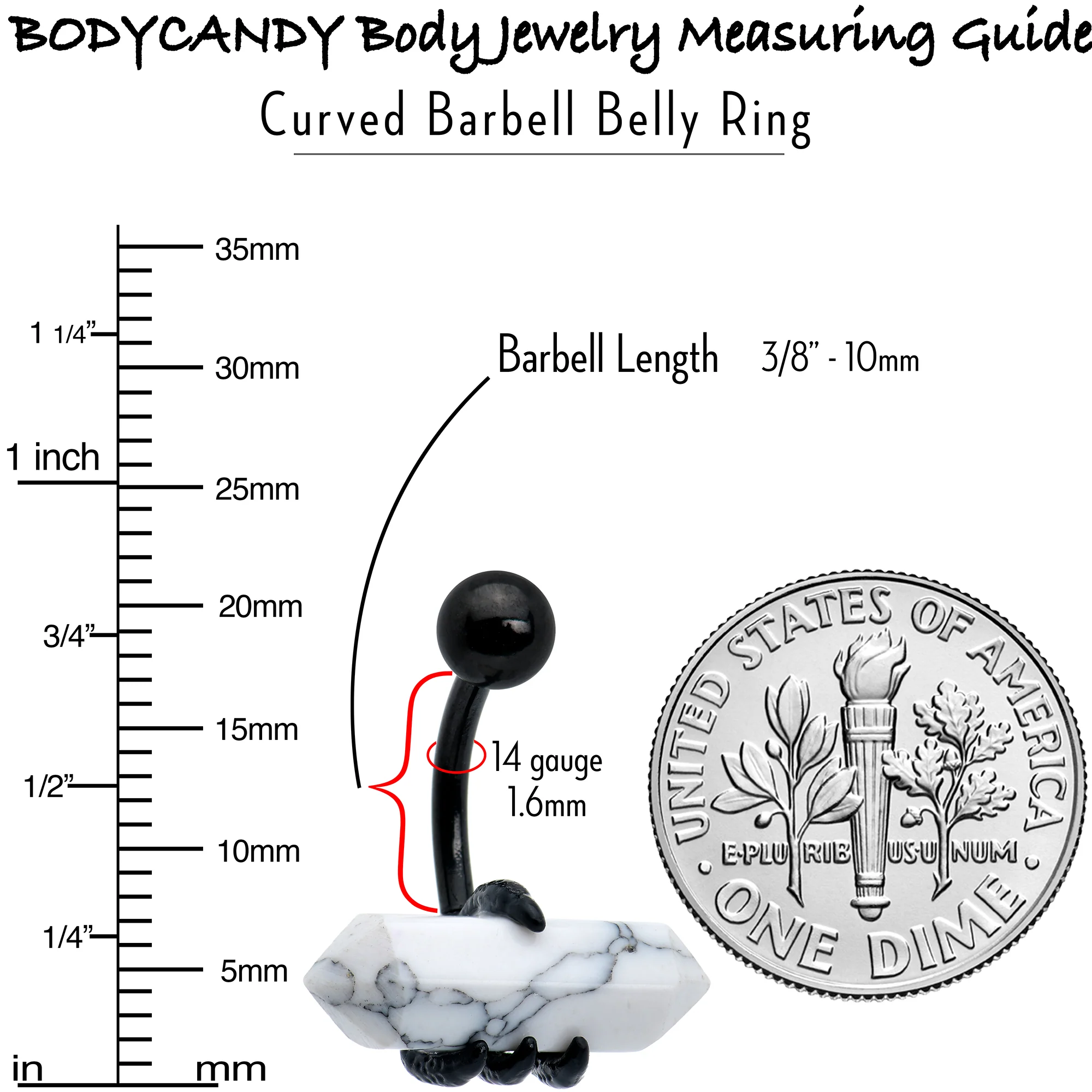 White Howlite Stone Black Claw Belly Ring - Image 7