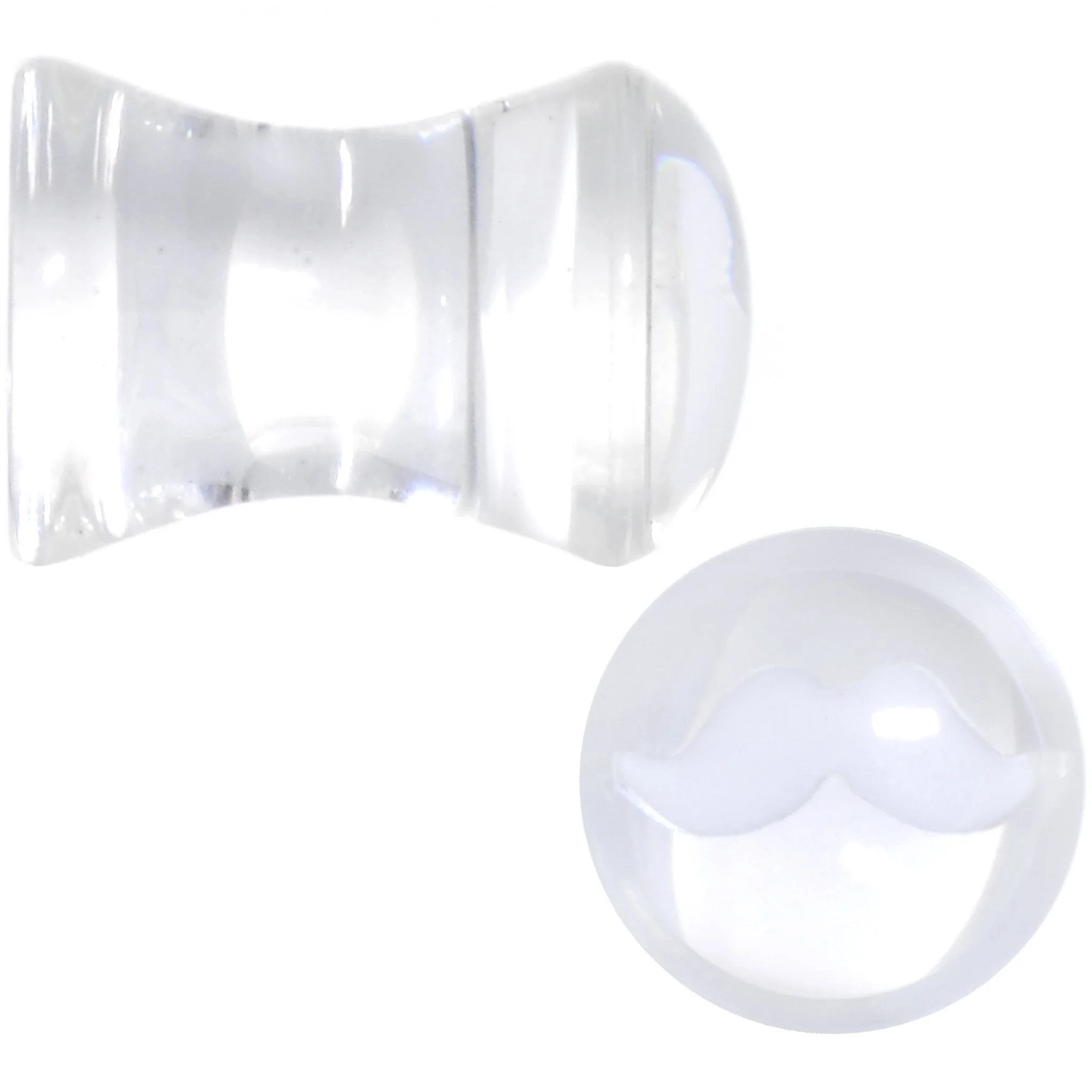 White Mustache Clear Acrylic Saddle Plug Set Available in Sizes 6mm to 20mm - Image 2