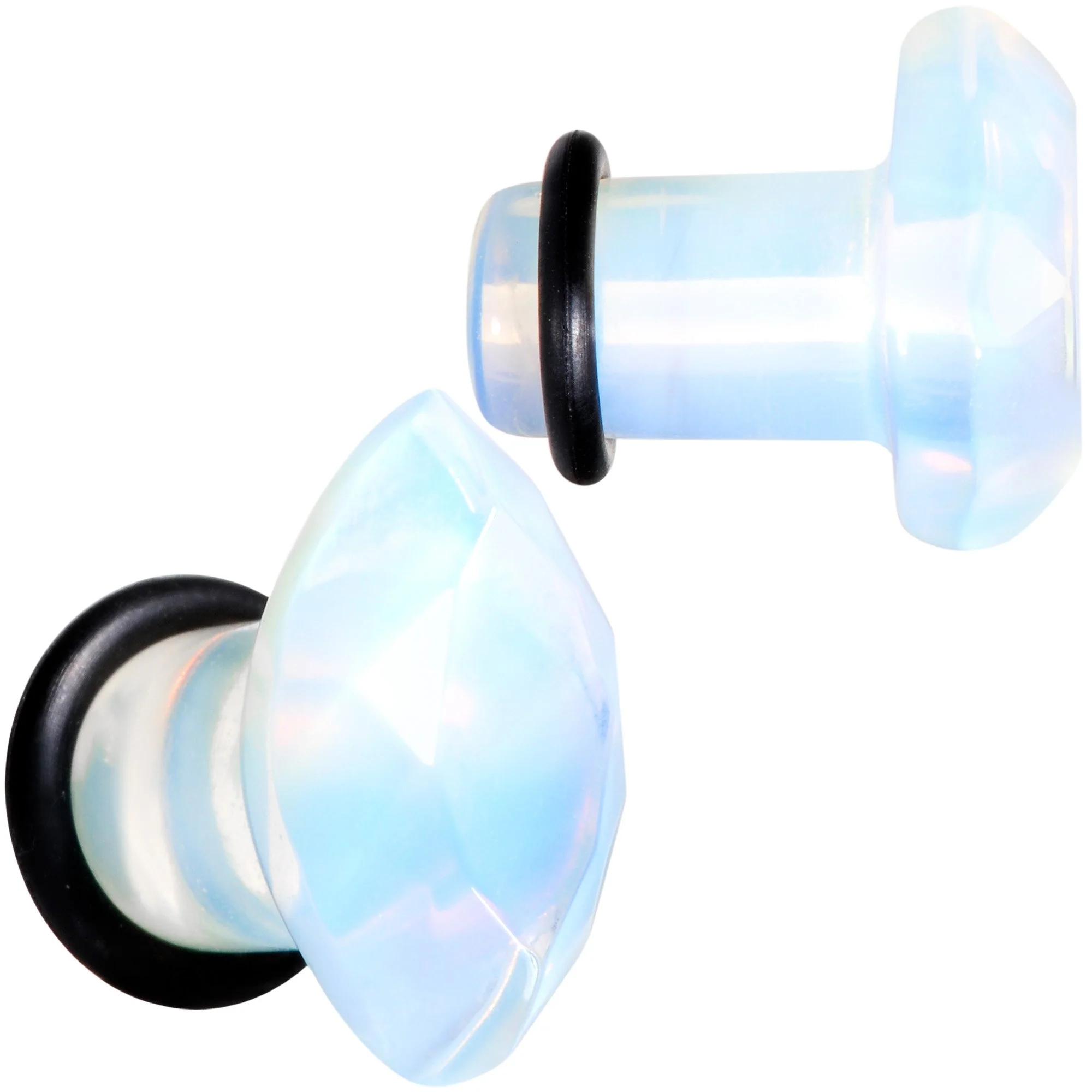 White Opalite Faceted Single Flare Plug Set 6mm to 25mm - Image 3