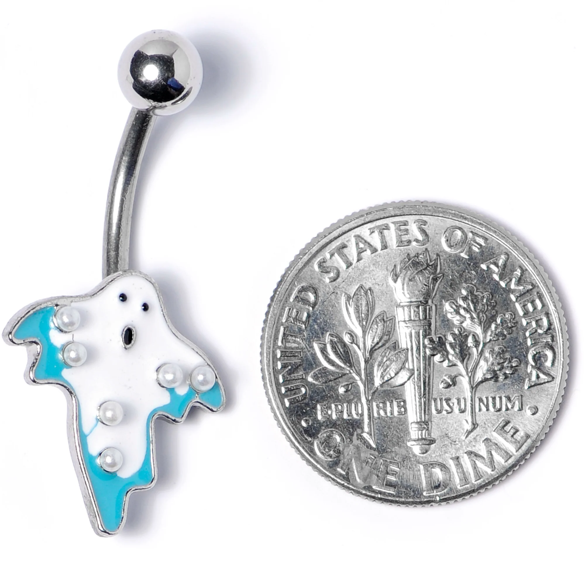 White Orb White Blue Ghost Halloween Belly Ring - Image 5