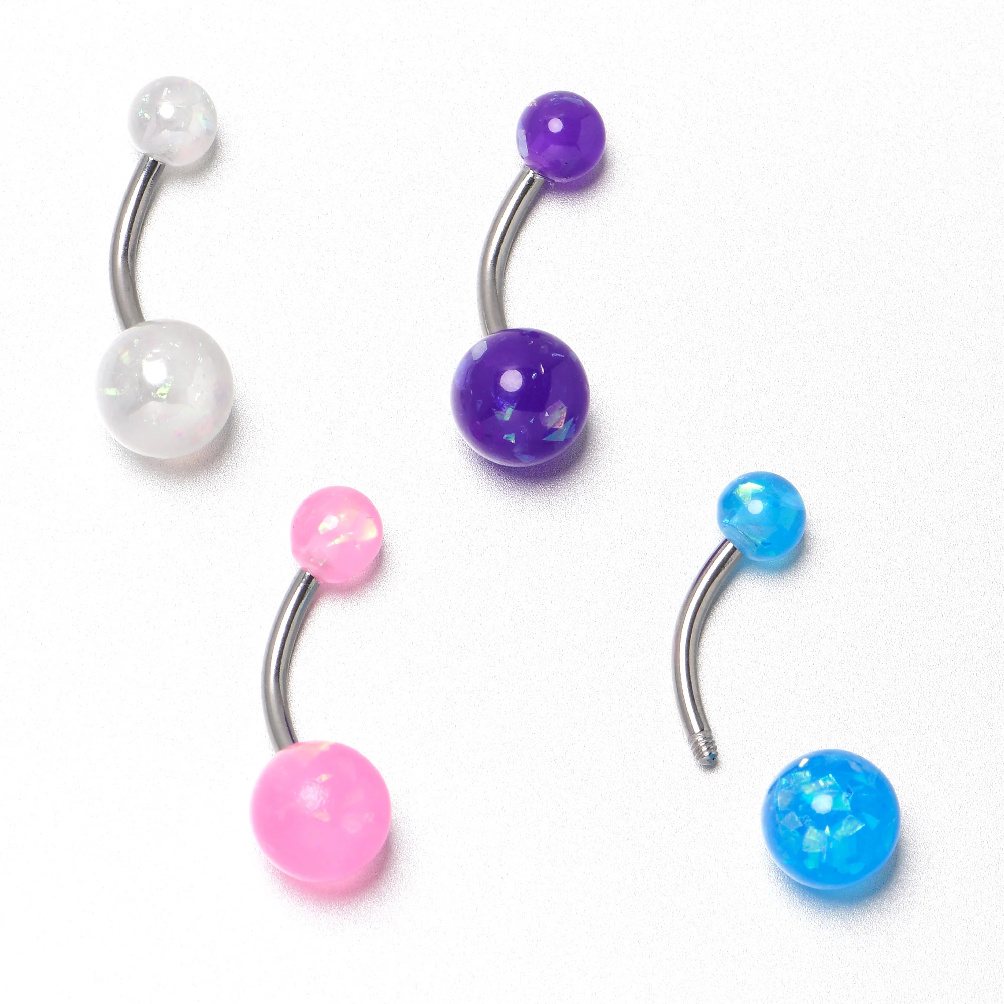 White Pink Purple Faux Opal Pack Belly Ring Set of 4 - Image 8
