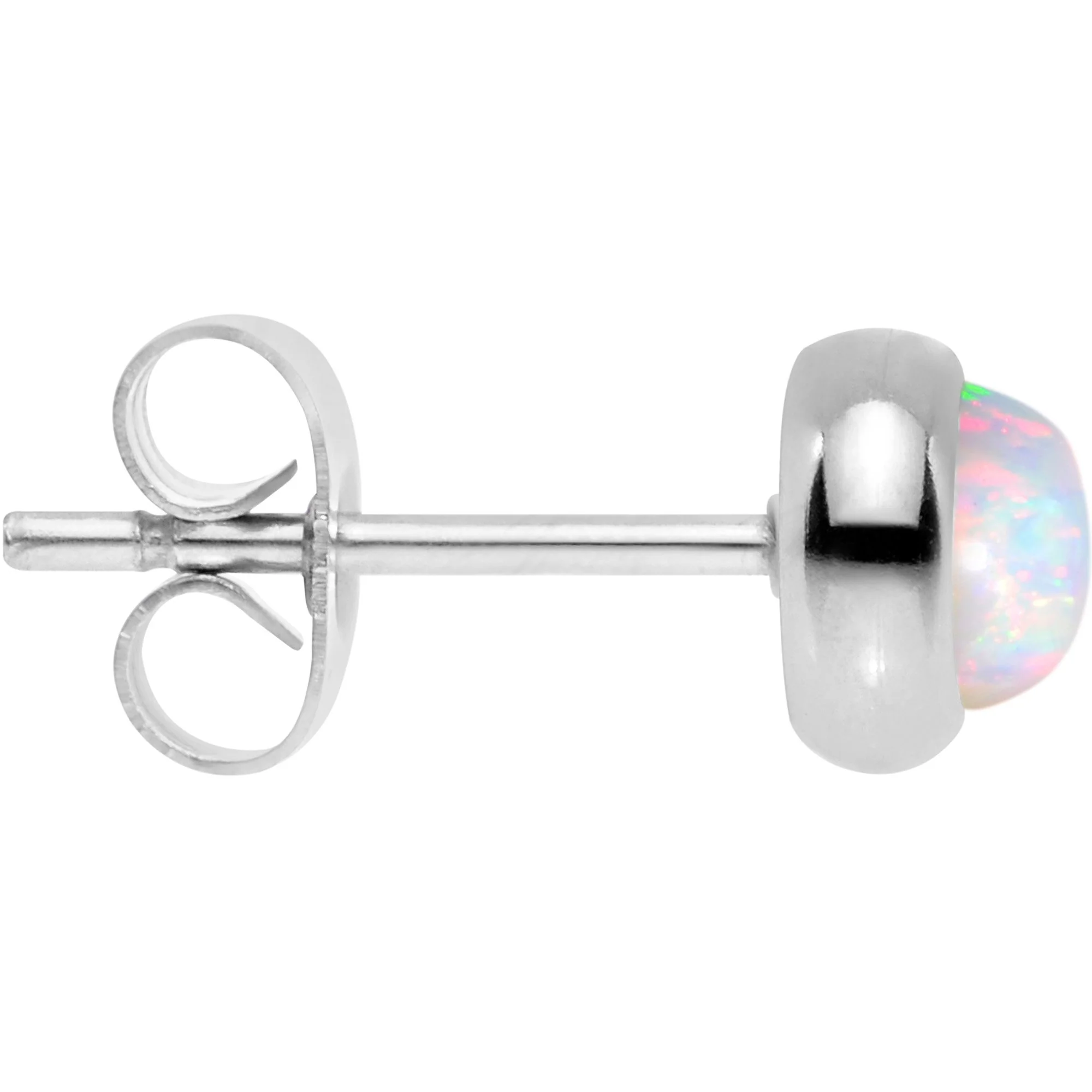 White Synthetic Opal 316L Surgical Steel Stud Earrings - Image 3