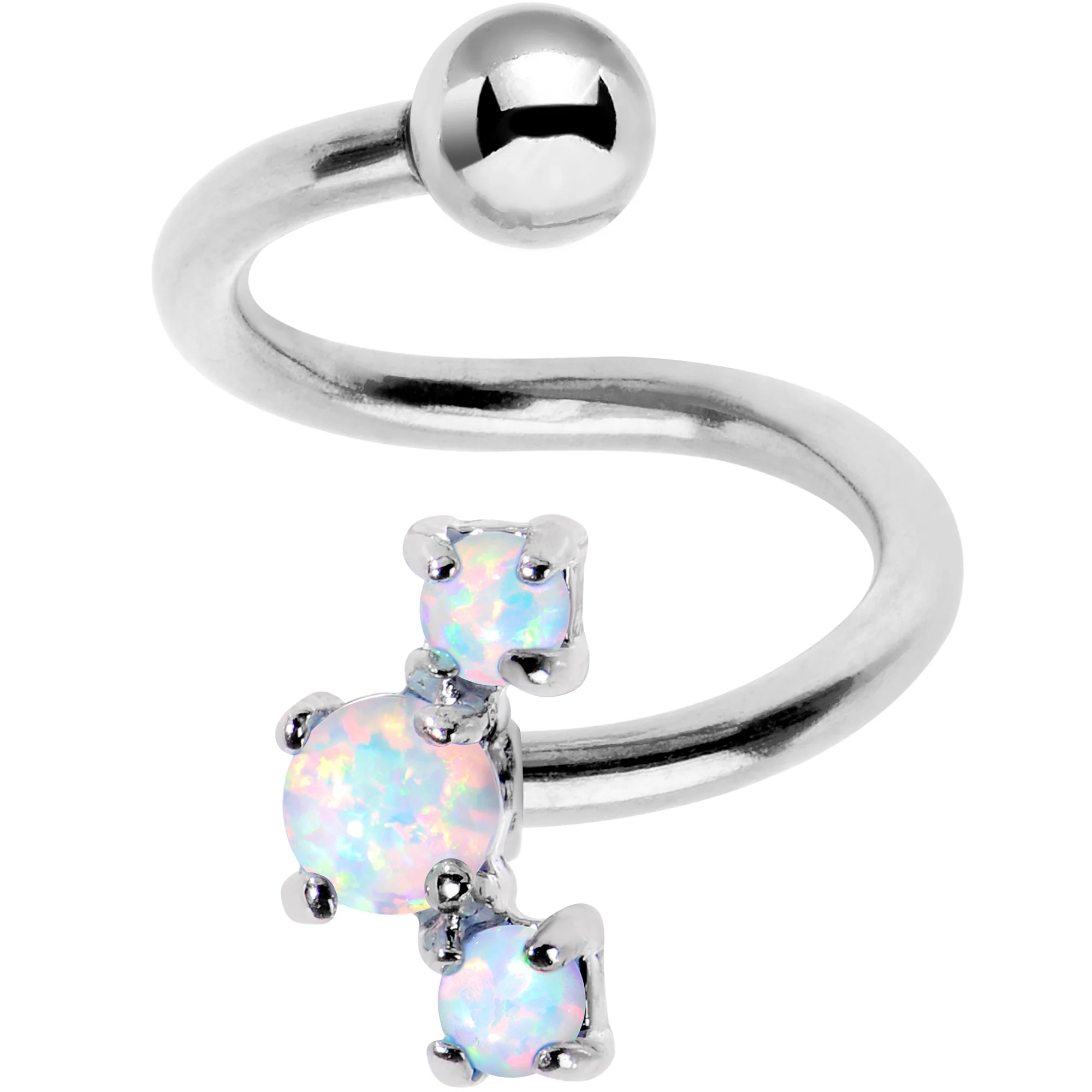 White Synthetic Opal Cluster Spiral Twister Top Mount Belly Ring - Image 2