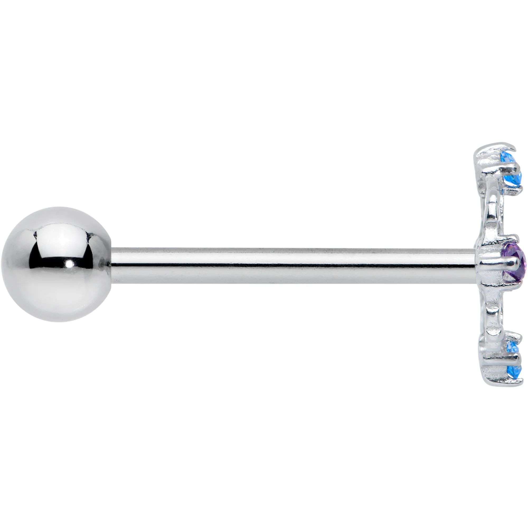 White Synthetic Opal Floral Web Barbell Tongue Ring - Image 3