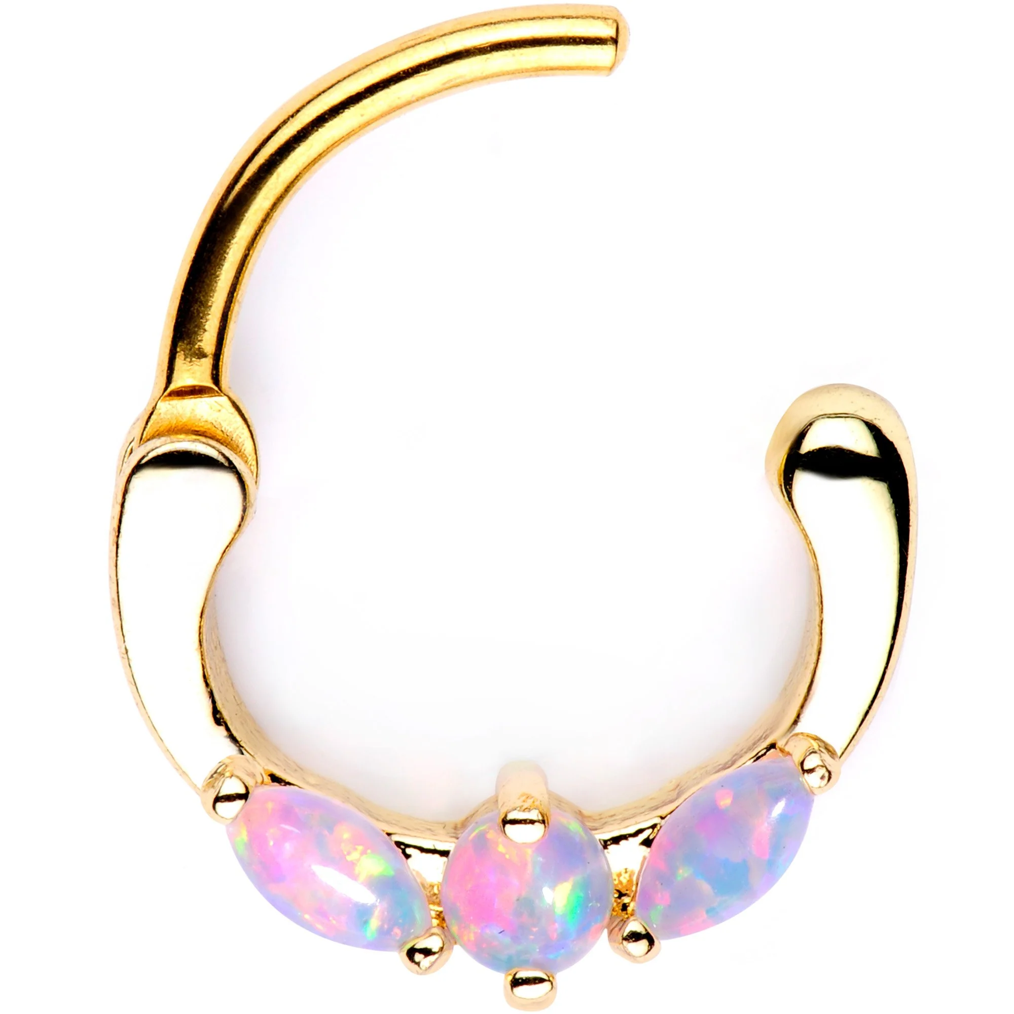 White Synthetic Opal Gold Tone Anodized Triplet Septum Clicker - Image 2