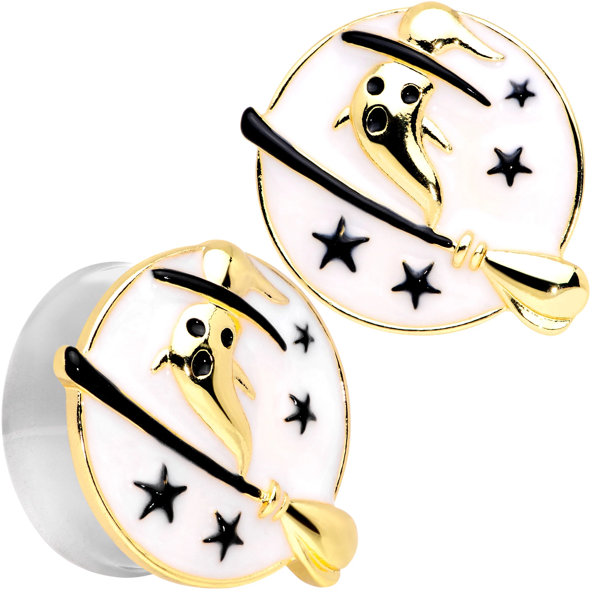 White Witch Ghost Broom Halloween Double Flare Plug Set - Image 13