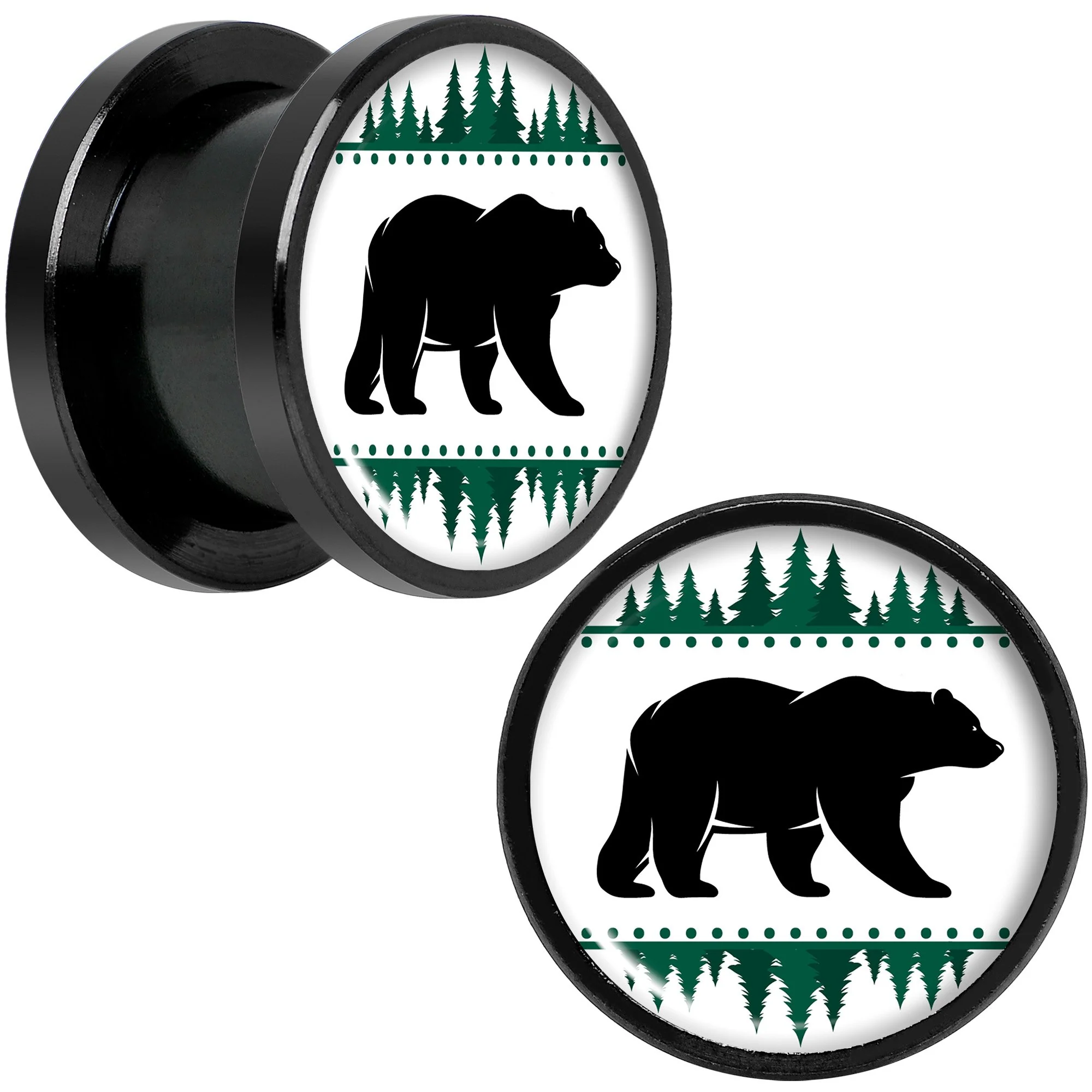 Winter Polar Bear in Woods Black Screw Fit Plug Set Sizes 5mm to 20mm - Image 5