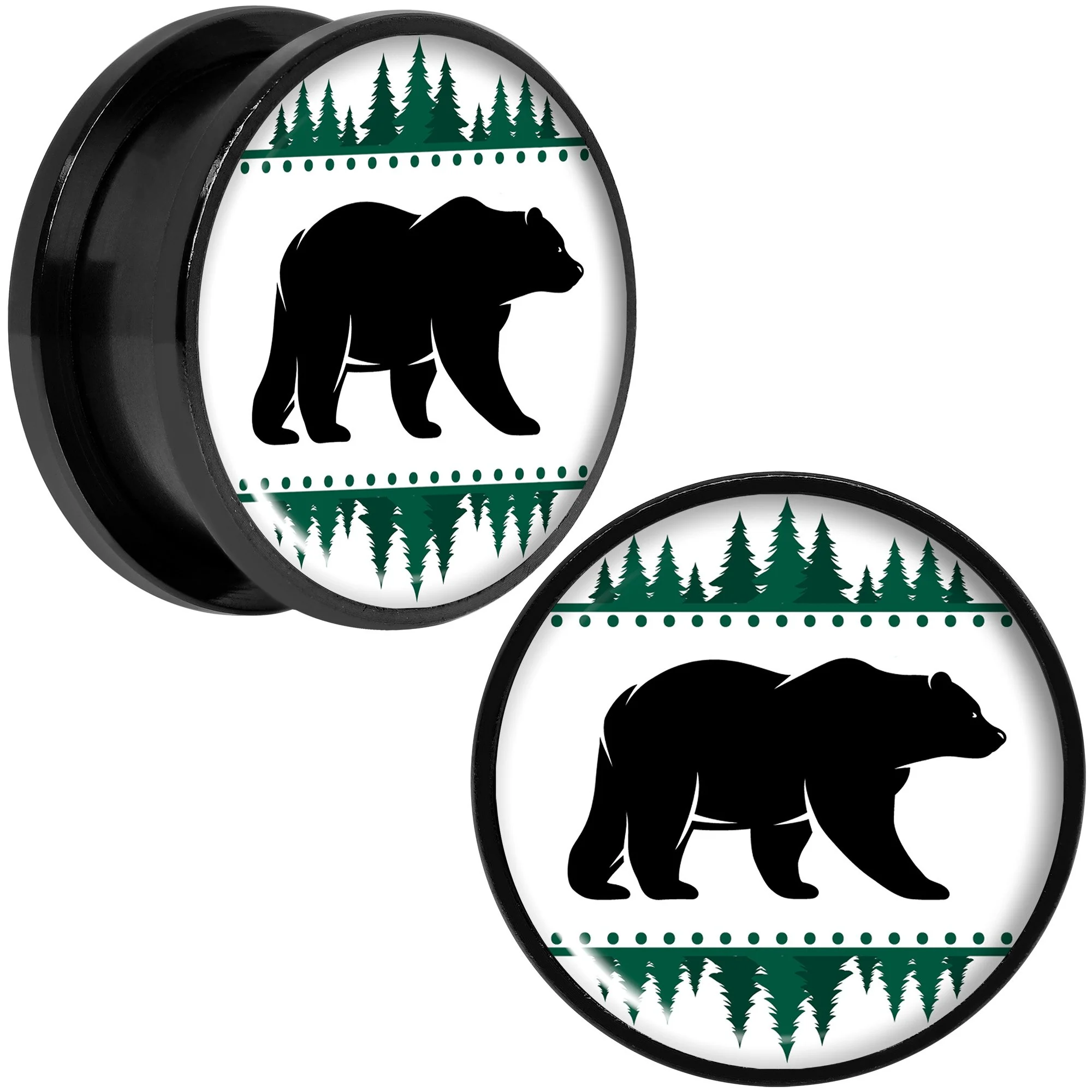 Winter Polar Bear in Woods Black Screw Fit Plug Set Sizes 5mm to 20mm - Image 9