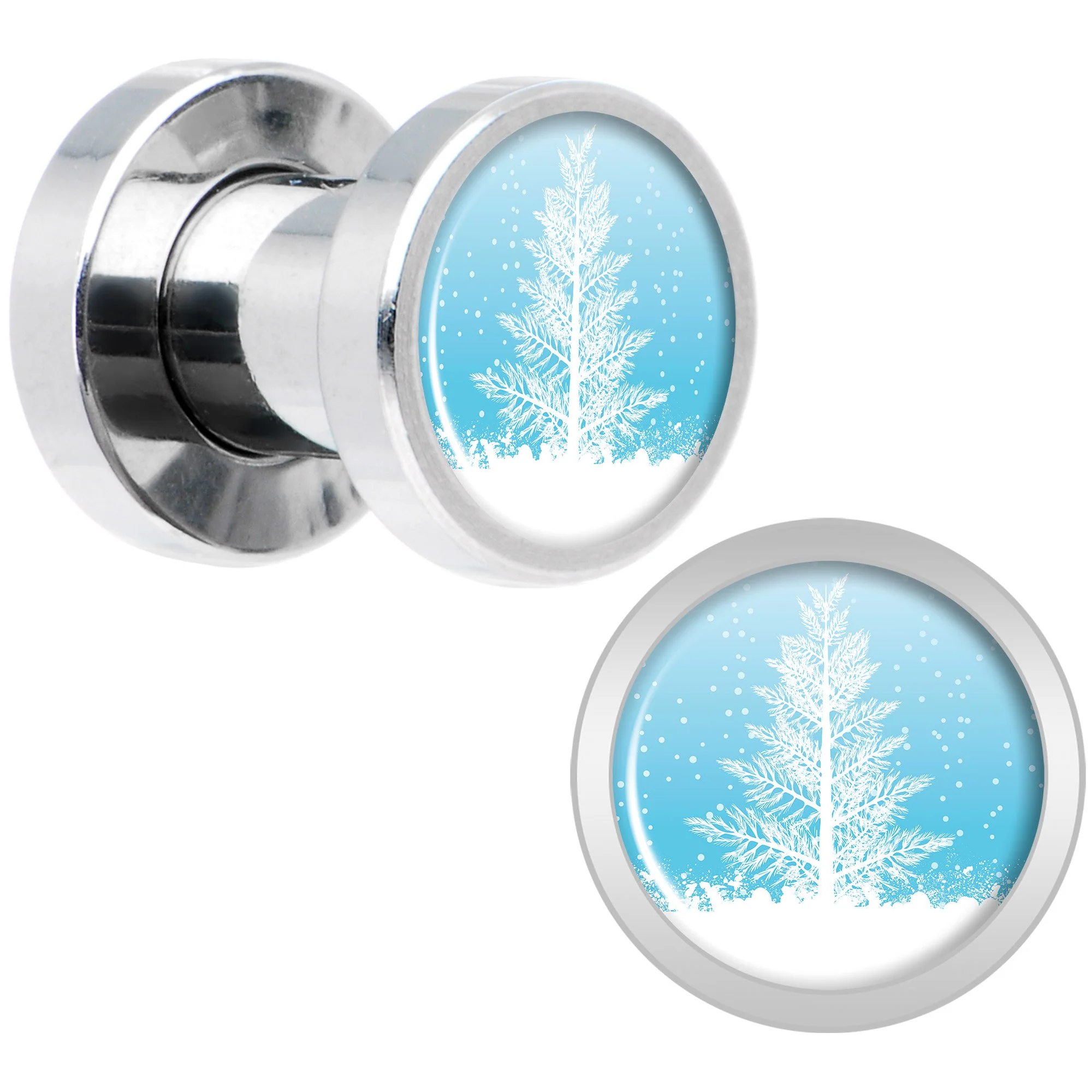 Winter Snow Covered Tree Screw Fit Plug Set Sizes 5mm to 20mm - Image 2