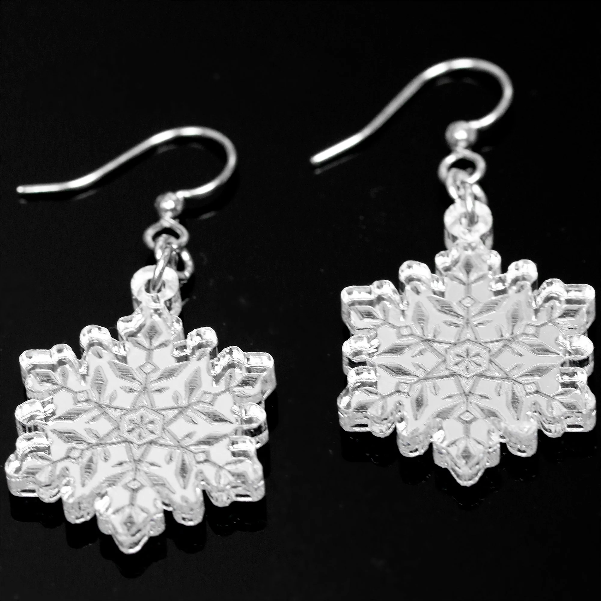 Winter Snowflake Fishhook Dangle Earrings - Image 2