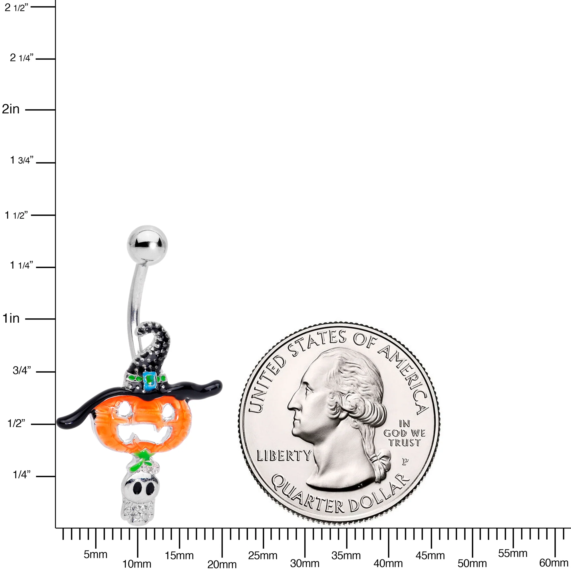Witch Hat Pumpkin Tiny Ghost Halloween Belly Ring - Image 2