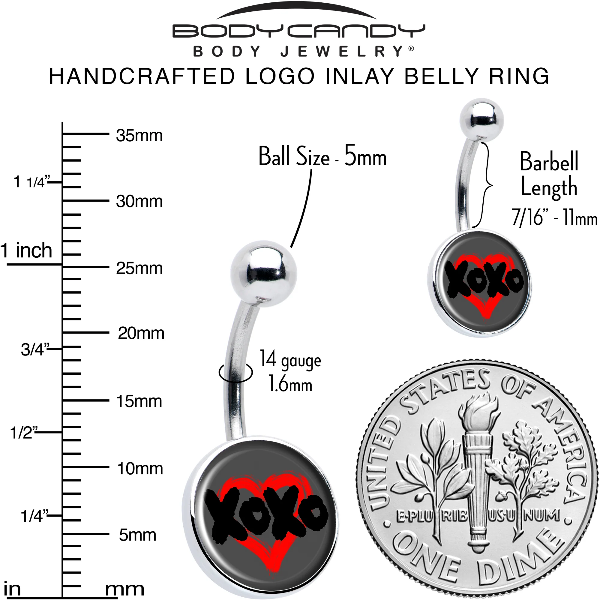 XOXO Heart Belly Ring by Onyx O - Image 6