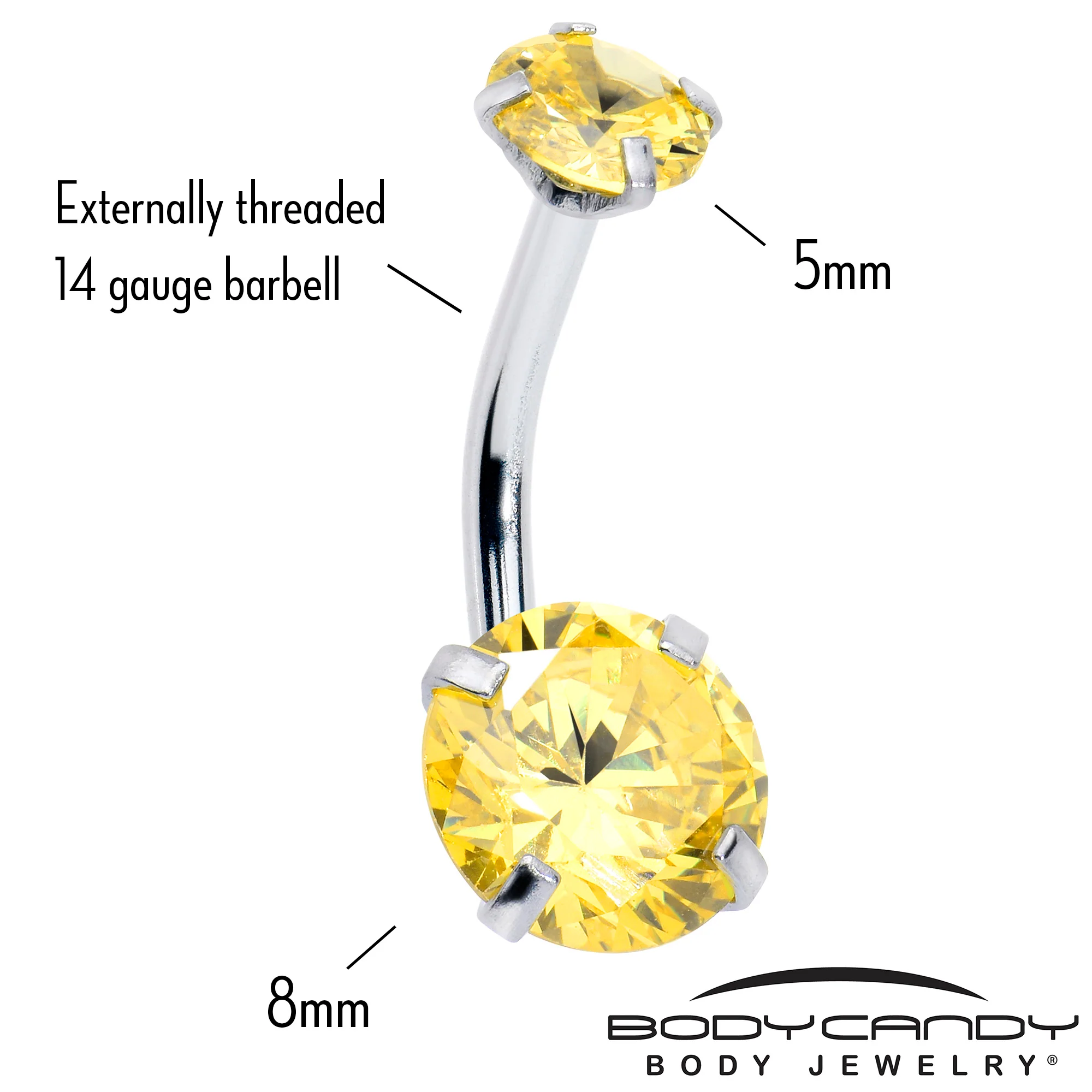 Yellow Gem November Birthstone Double Mount Belly Ring - Image 2