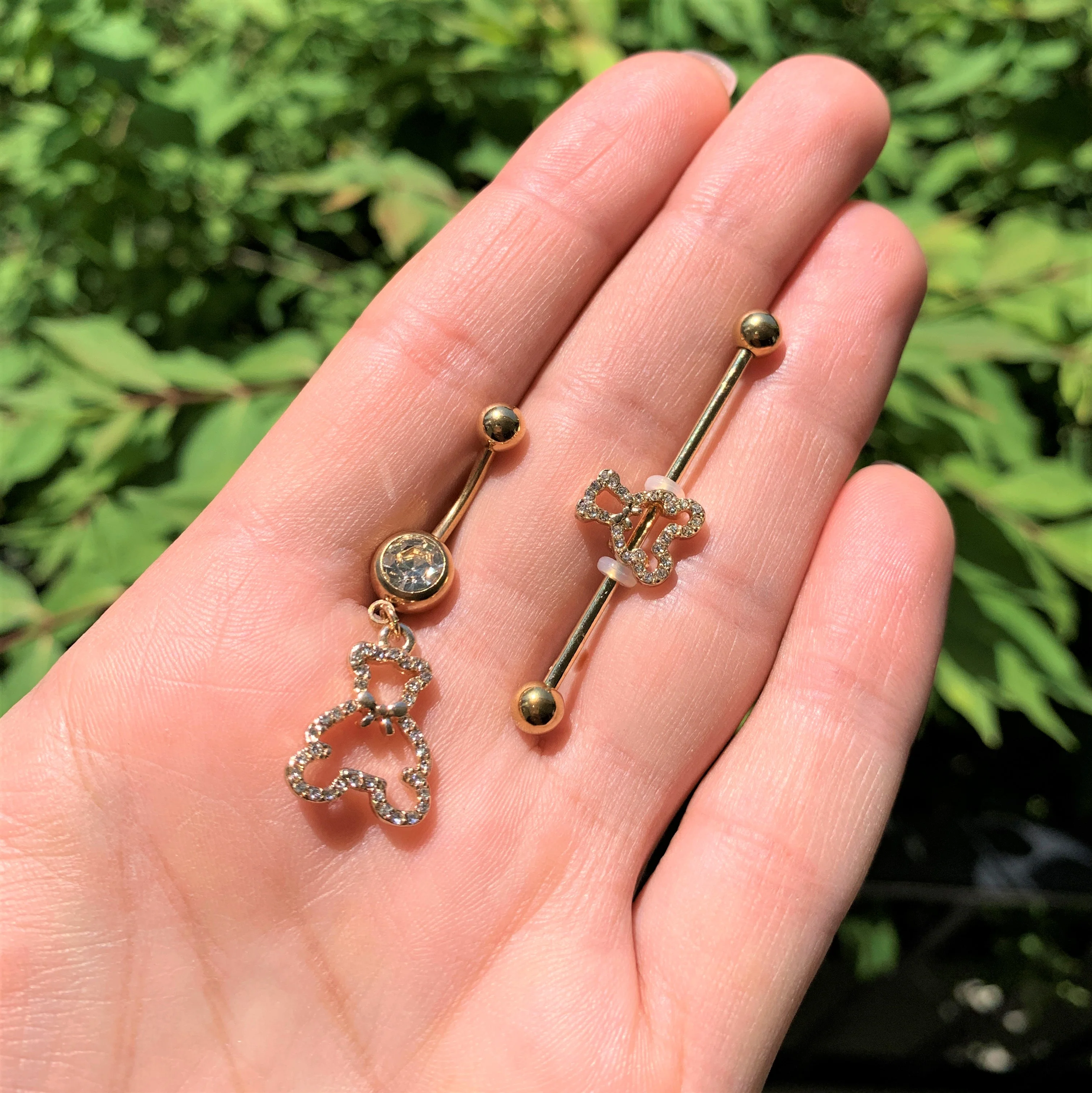 Yellow Gem Teddy Bear Double Mount Belly Ring - Image 2