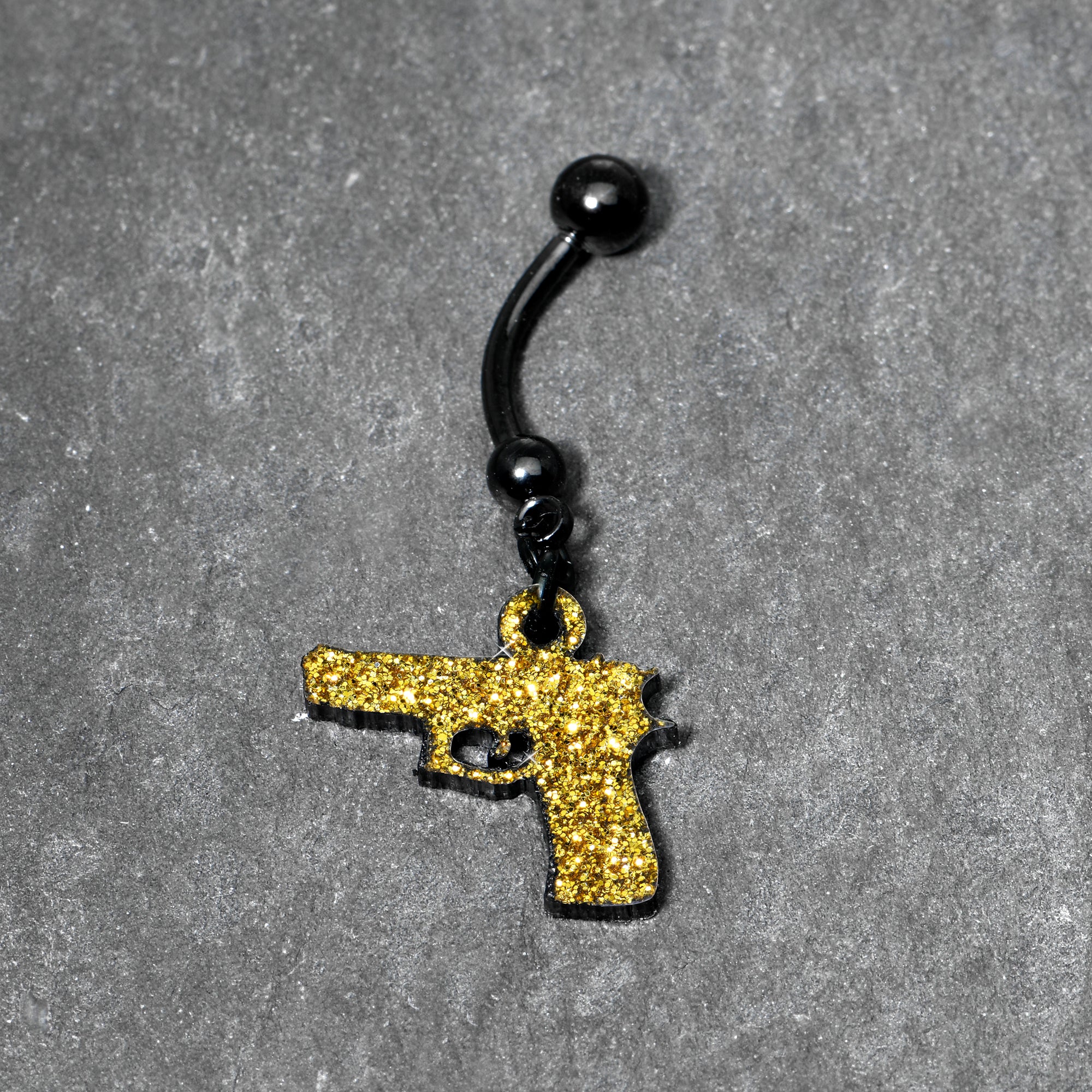 Yellow Glitter Gun Dangle Belly Ring - Image 3